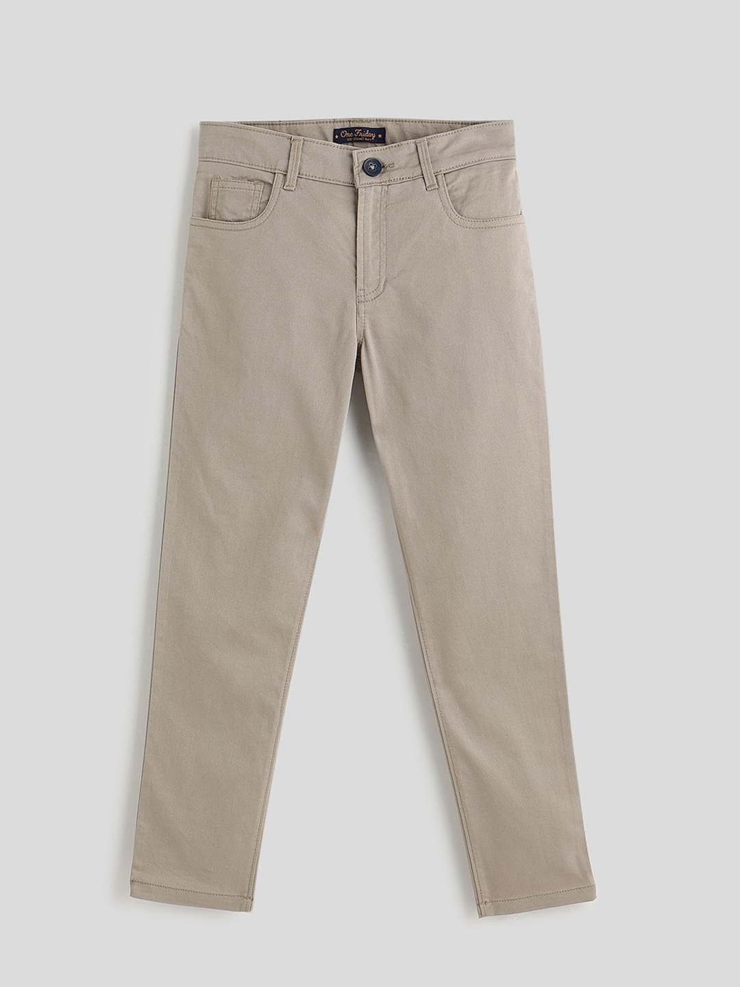 One Friday Boys Cotton Sand Solid Trouser