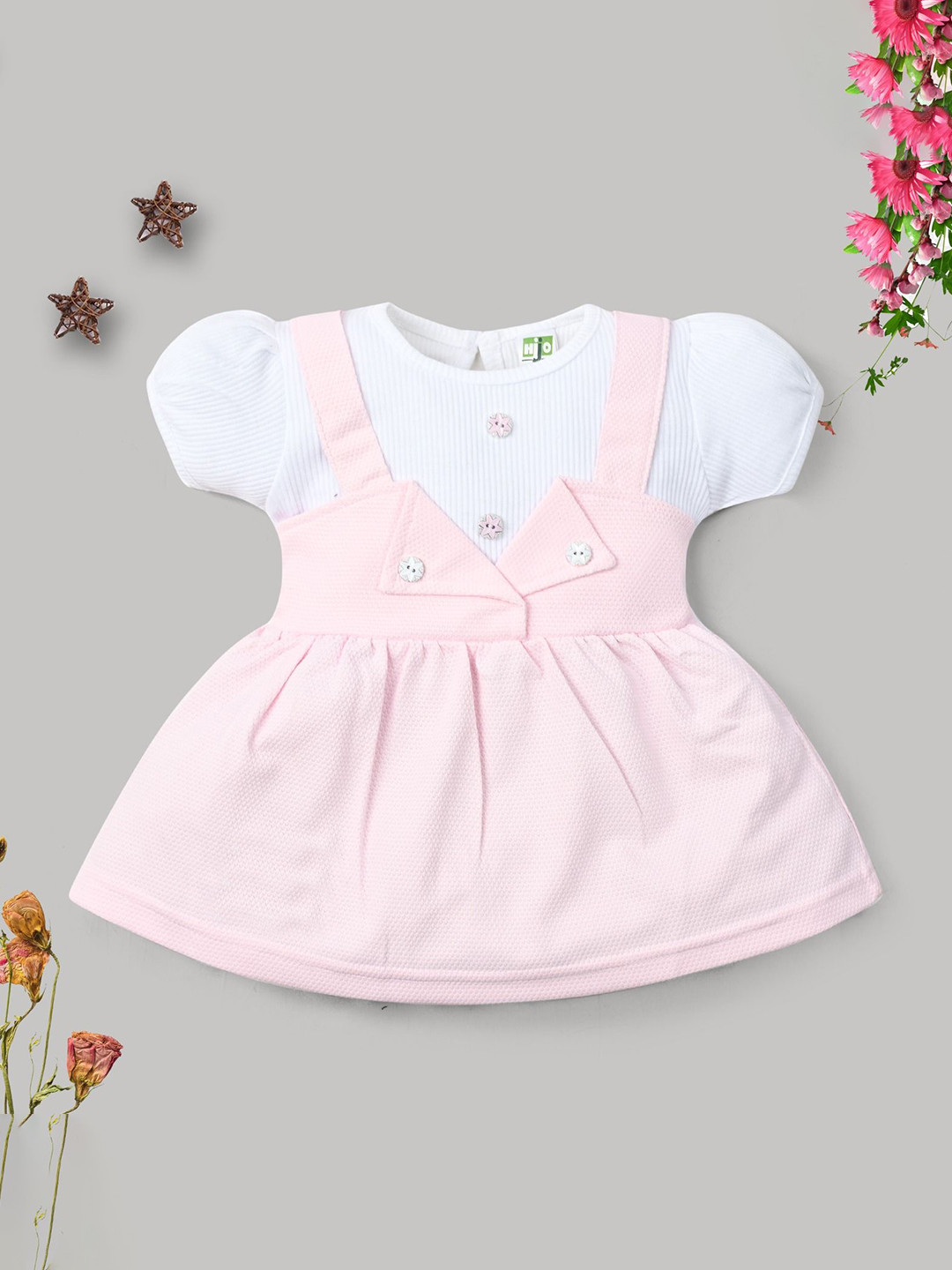 Hijo Kids Wear Girls Puff Sleeves Pinafore Dress