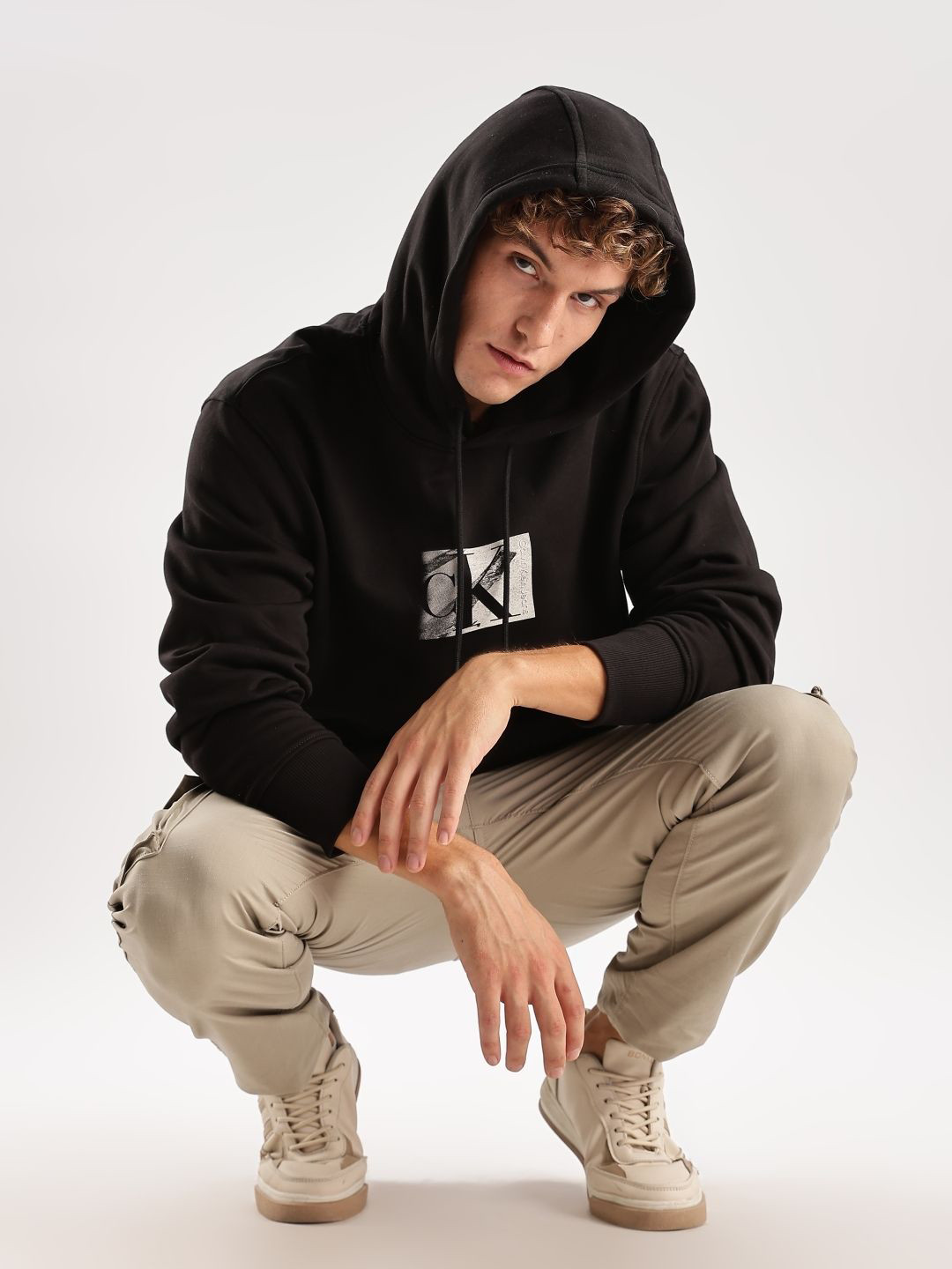 Calvin Klein Jeans Men Logo Print Hooded Pullover Sweatshirt