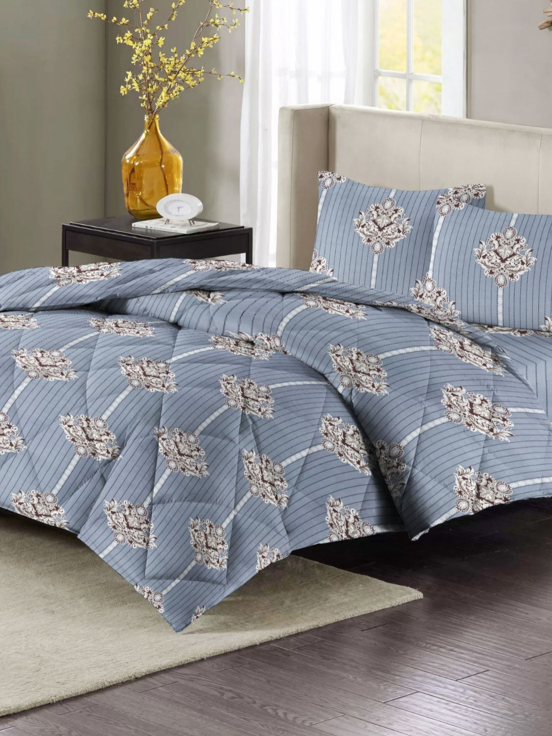 San Marino Blue & White Floral Cotton 4 Piece Double King Superfine Fitted Bedding Set