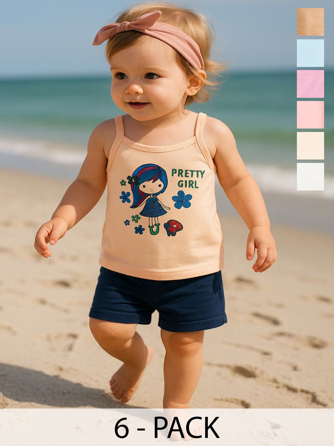 CORTICA Infant Girls Pack Of 6 Printed Cotton Camisoles