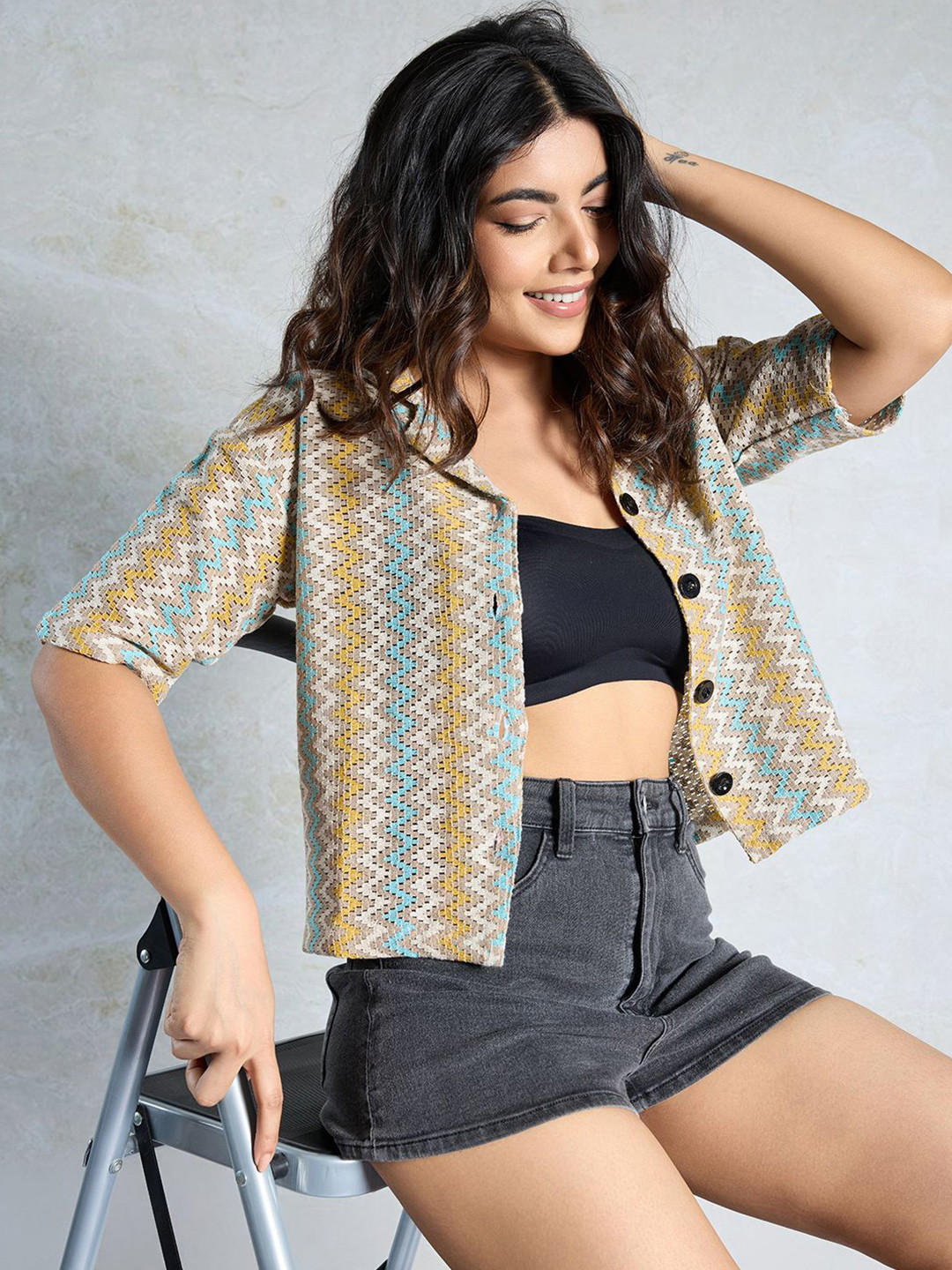 DressBerry Semi Sheer Crochet Casual Shirt