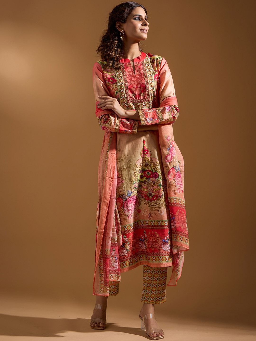 SAROJ Women Ethnic Motifs Printed Cotton Kurta Pant Set With Dupatta