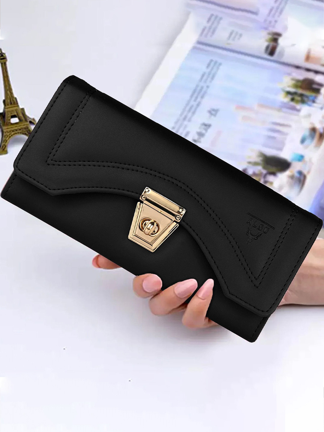 ALSU Women Two-Folded Formal Kiss Clasp Wallet