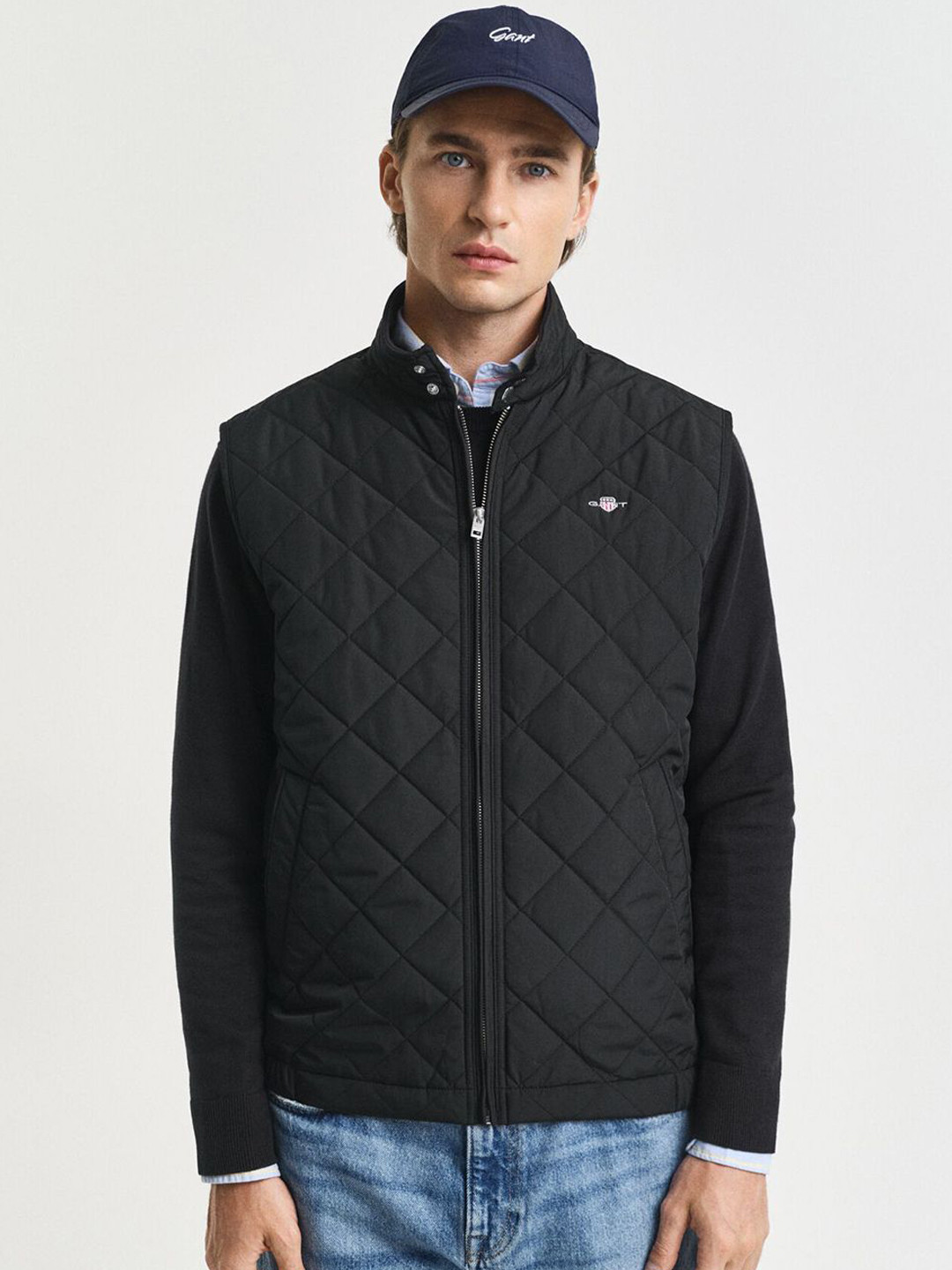 GANT Self Design Stand Collar Windcheater Quilted Vest Jacket