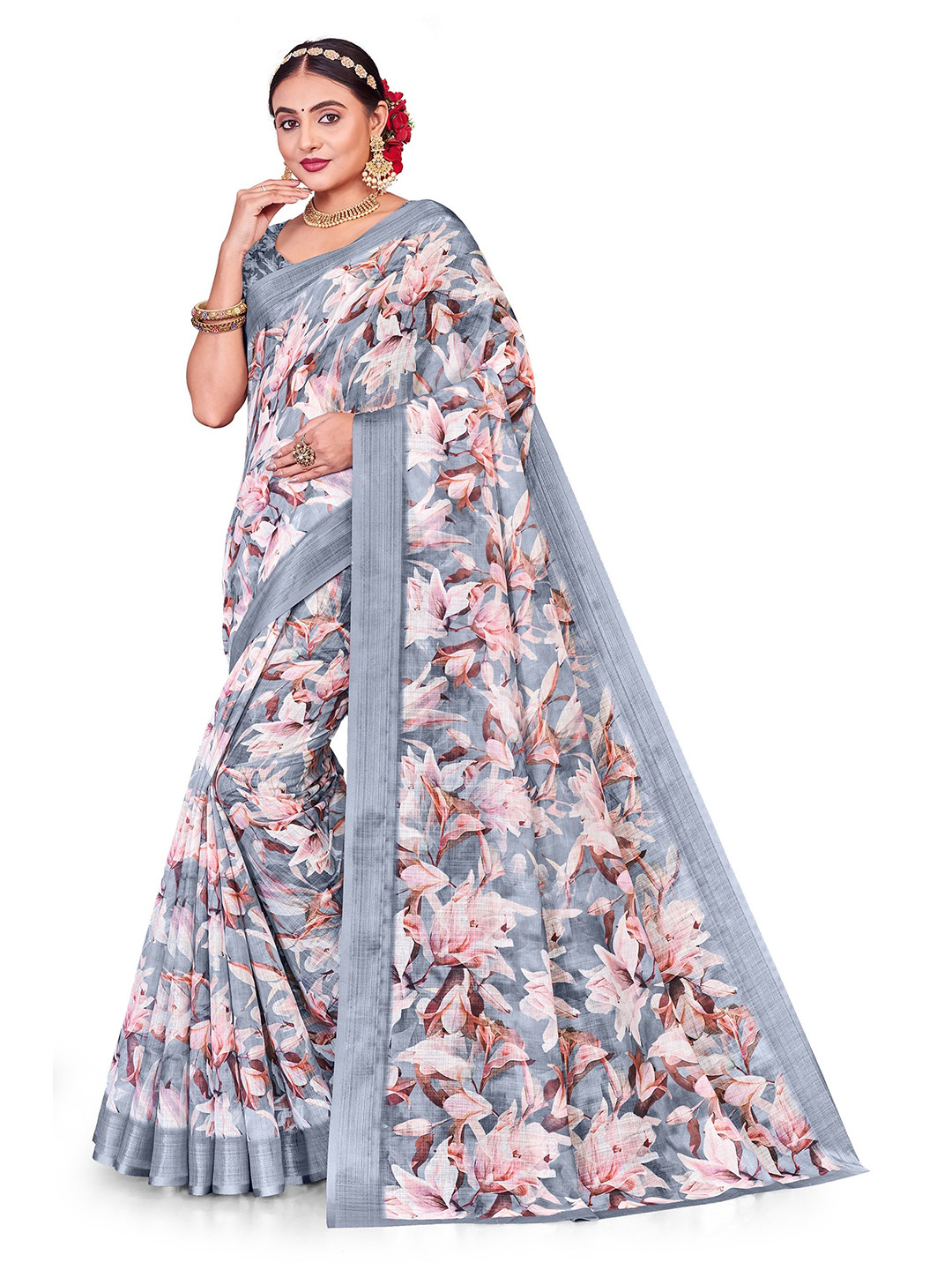 Lichee Floral Printed Saree With Blouse Piece