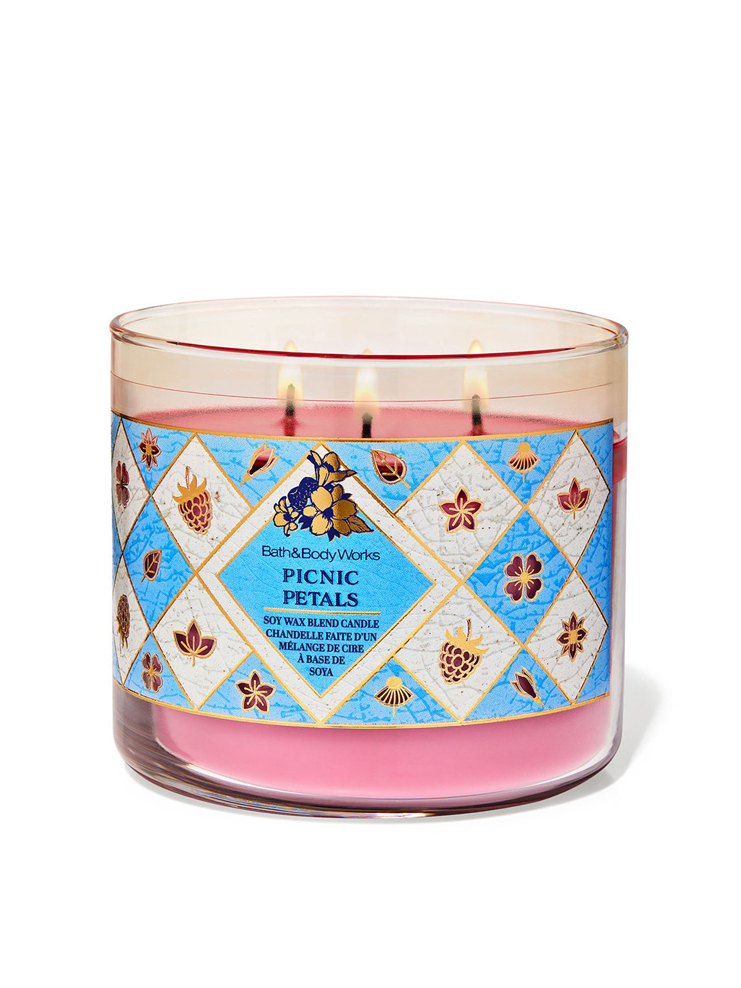 Bath & Body Works Picnic Petals 3 Wick Scented Ethnic Motifs Geometric Regular Jar Candles