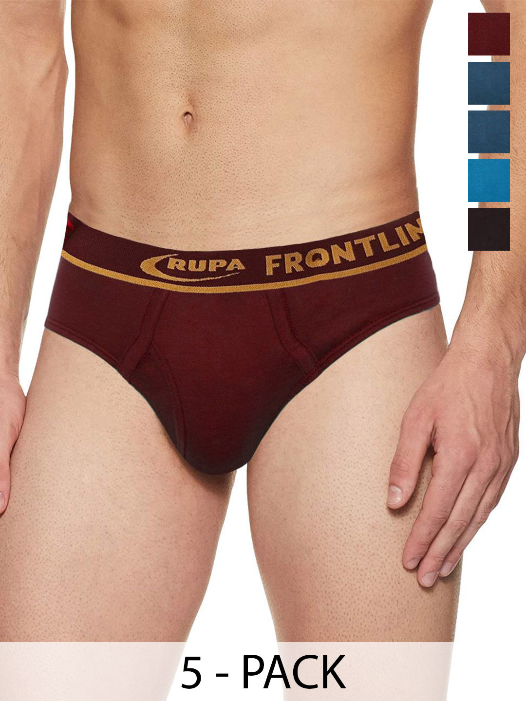 Rupa Frontline Pack Of 5 Assorted Pure Cotton Mid-Rise Basic Briefs
