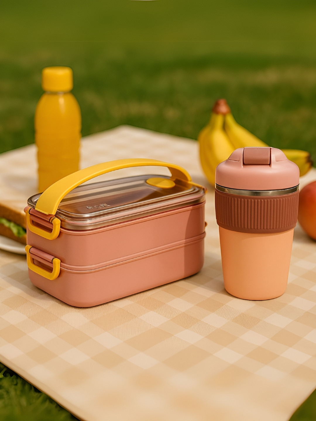 Myntra Elegant Homes Pink Stainless Steel Bento Lunch Box With Tumbler