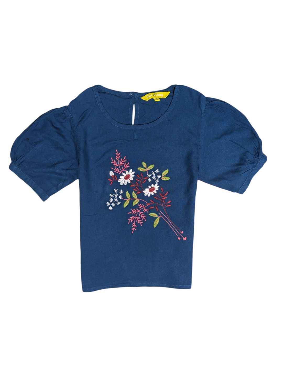 Gini and Jony Girls Floral Embroidered Puff Sleeve Satin Crop Top