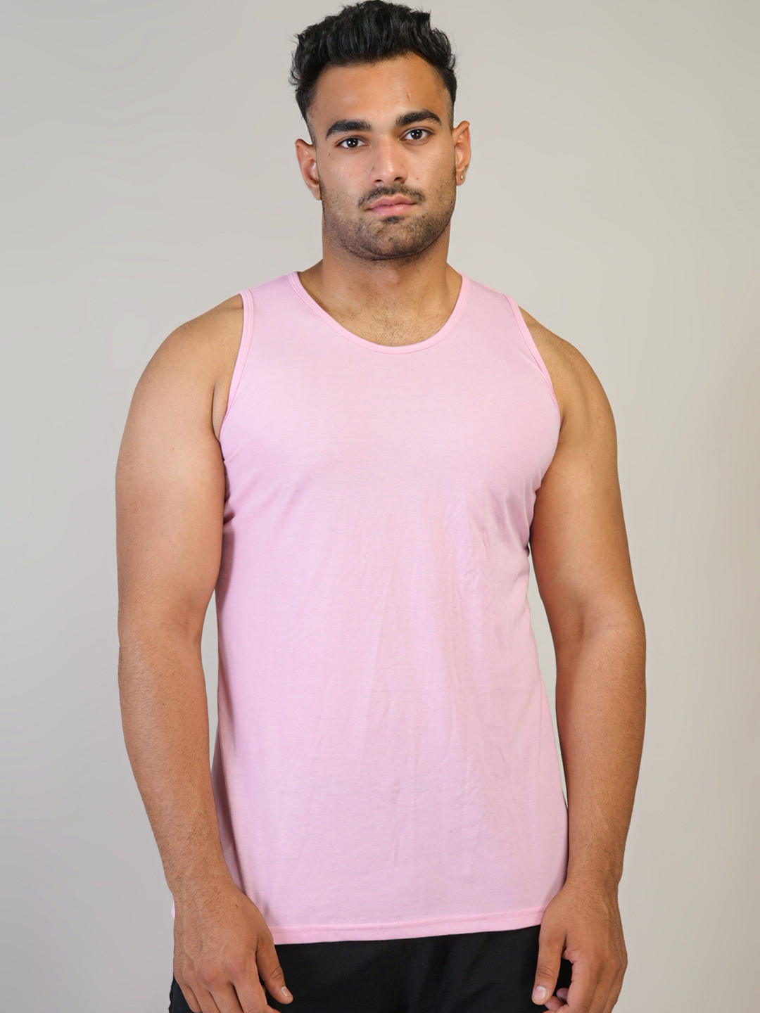 PINK GRAPES Cotton Round Neck Gym Vest VEST-PLAIN-PINK-M