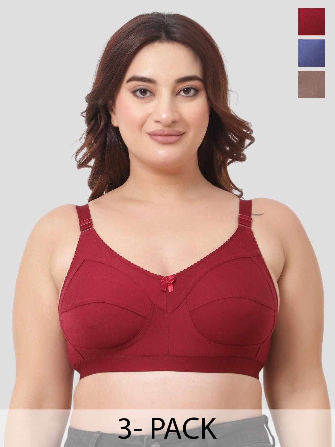 FUNAHME Pack Of 3 Non Wired Non Padded Minimizer Bras