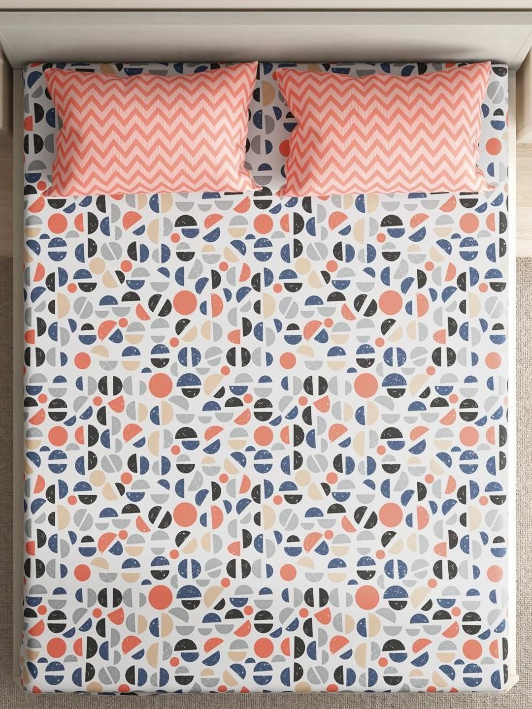 wakefit White & Yellow Geometric 160 TC King Bedsheet Set- 2.74 m x 2.74 m