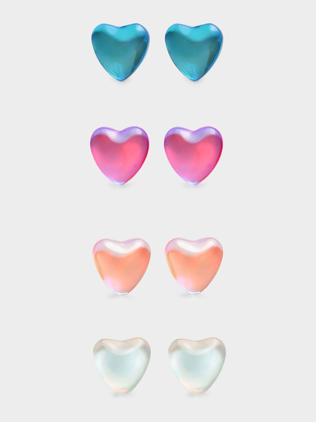 MiArcus Girls Iridescent Set Of 4 Heart Shaped Studs Earrings