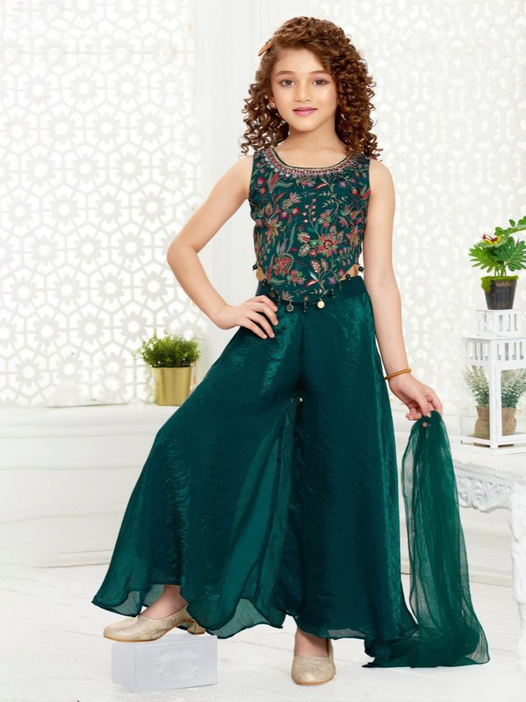 PINK LEAF Girls Top with Palazzos