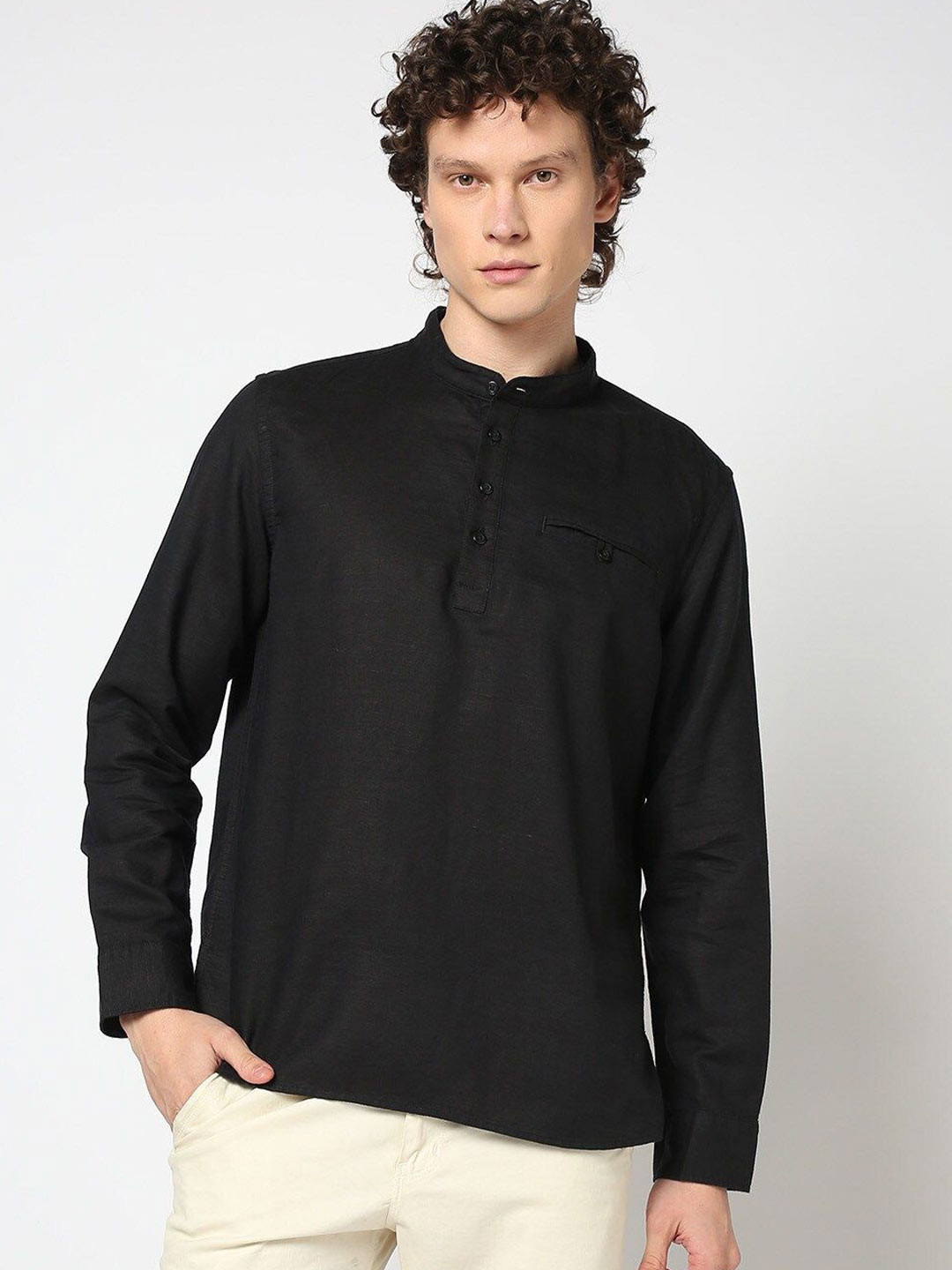 GAP Linen Cotton Kurta Shirt With Mandarin Collar