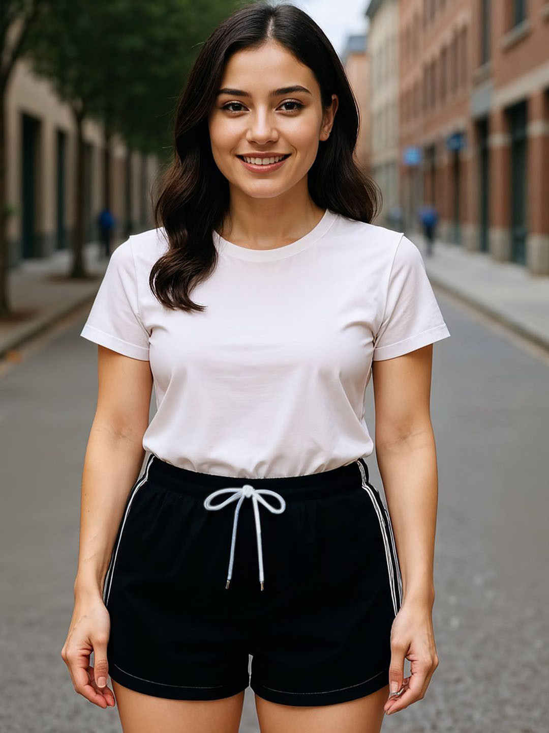 Mad Over Print Women Monochrome Side Striped Cotton Shorts