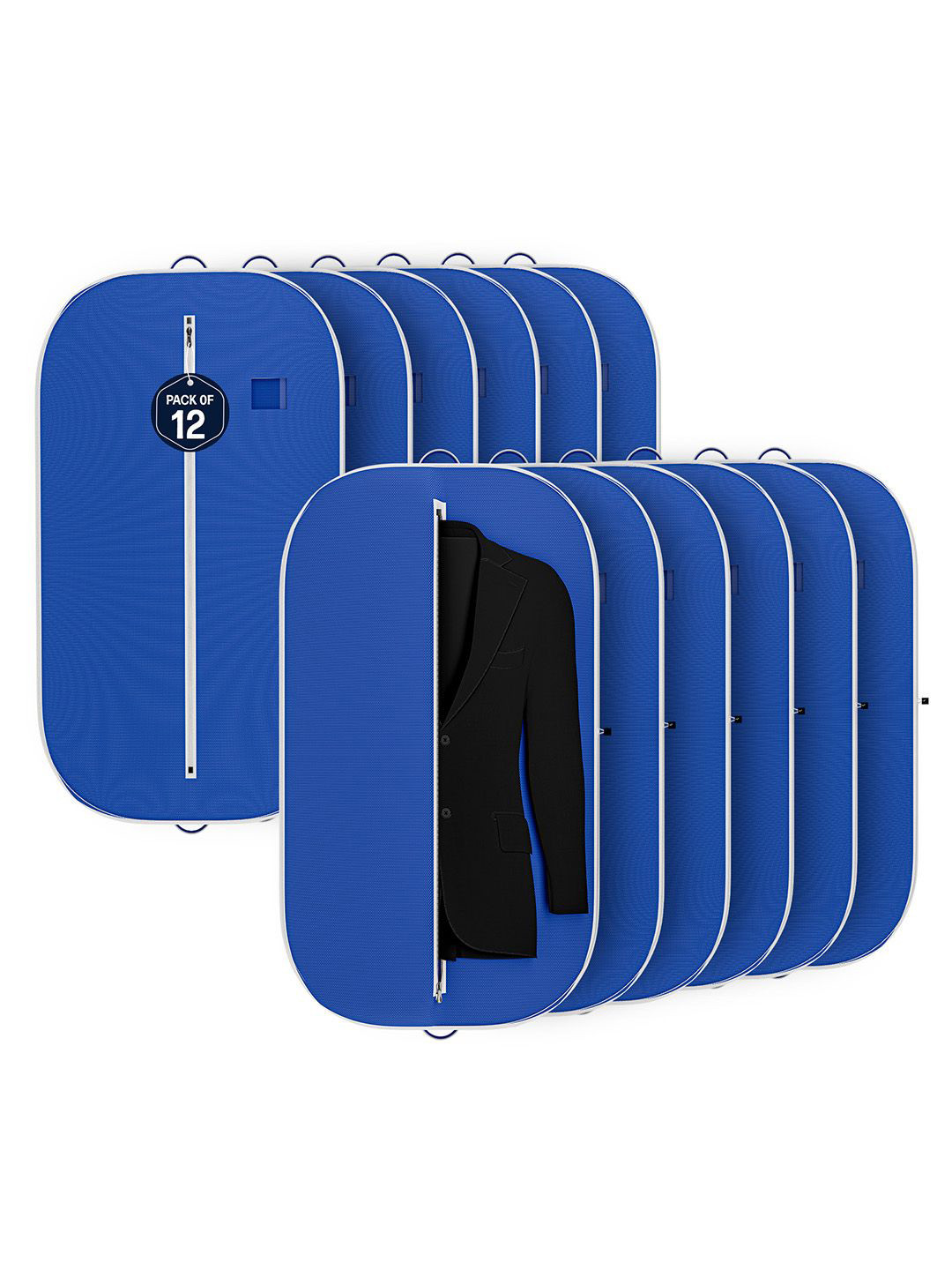 Kuber Industries Blue & White 12 Pieces Textured Non-Woven Suit Organisers With Zip