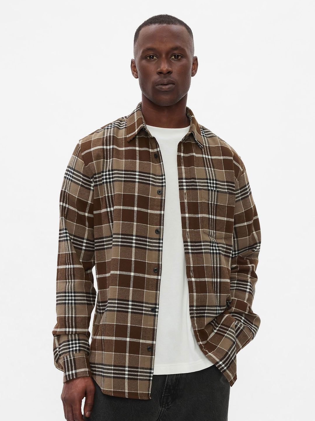 GAP Checked Regular Fit Spread Collar Classic Cotton Flannel Shirt With Patch Pocket
