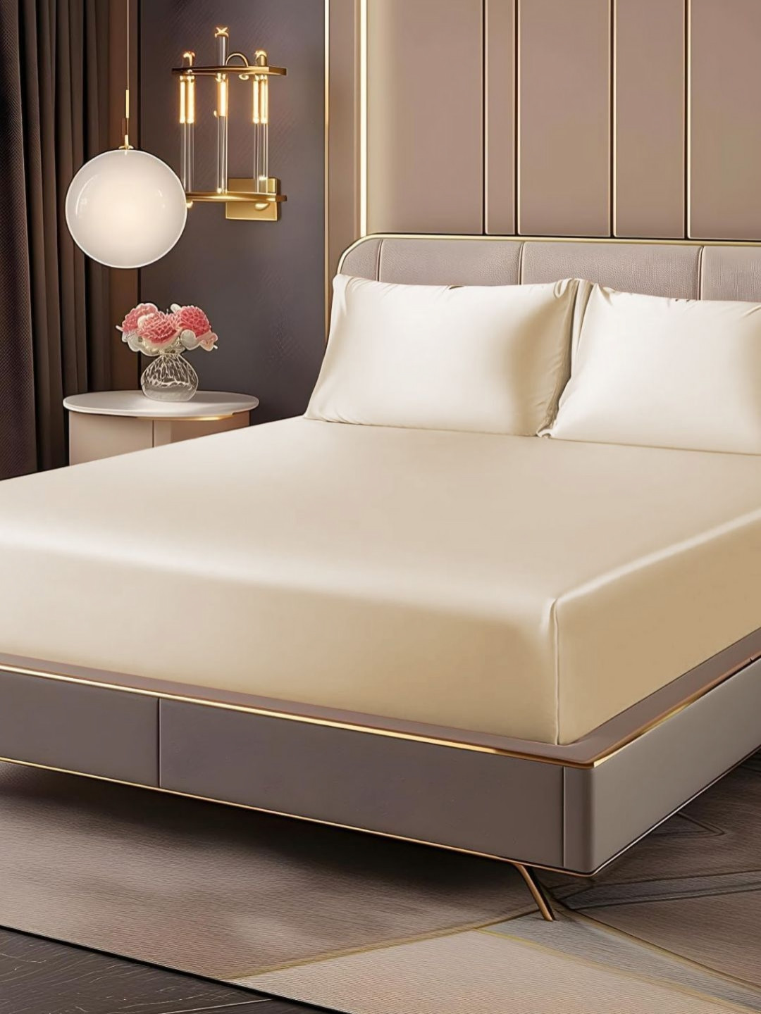 San Marino Gold-Toned Satin Fitted 350 TC King Bedsheet Set-1.82 m x 1.98 m