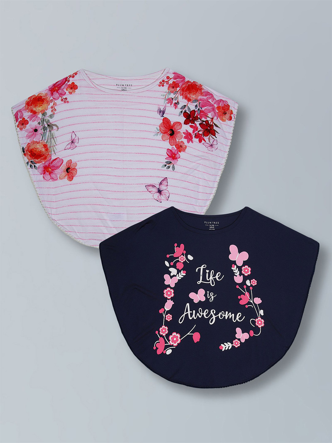 PLUM TREE Girls Pack Of 2 Print Cape Sleeve Cape Top