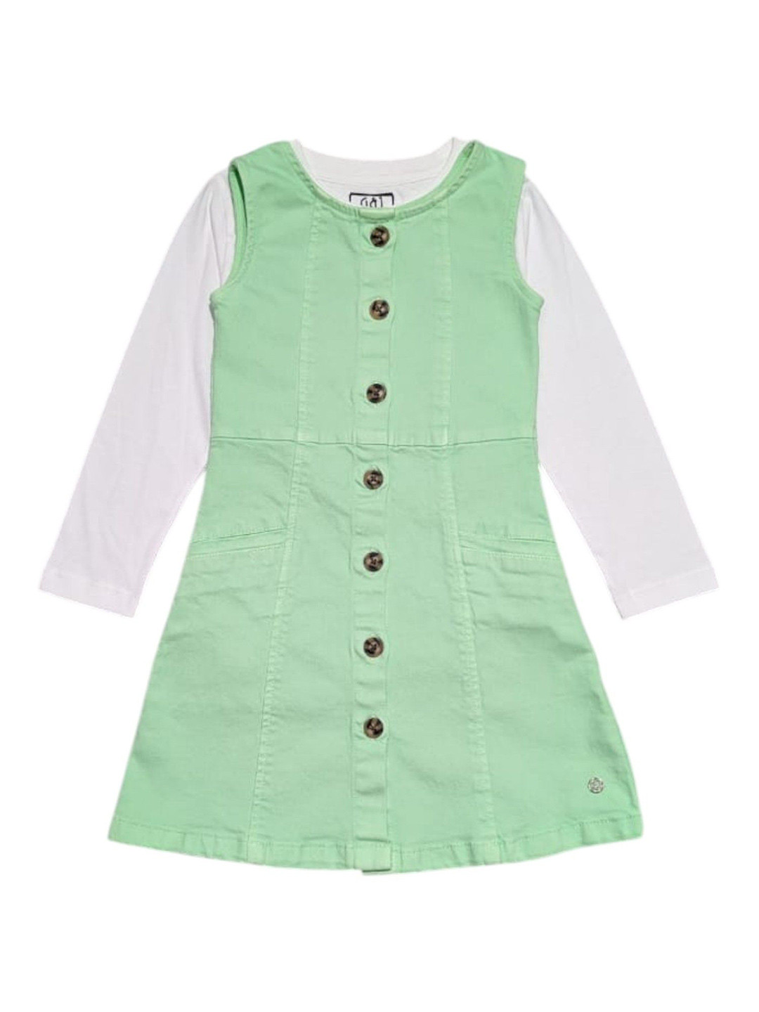 Gini and Jony Girls Round Neck Full Sleeves Denim Pinafore Dress