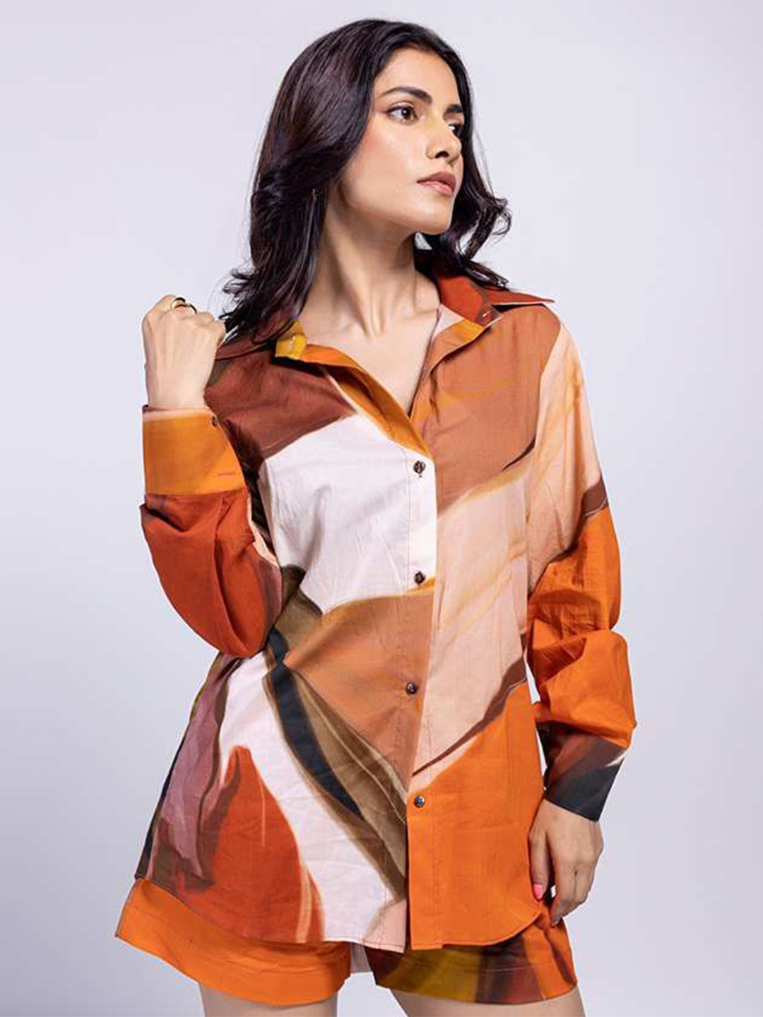 POPPI Women Colourblocked Sienna Printed Shirt Style Top