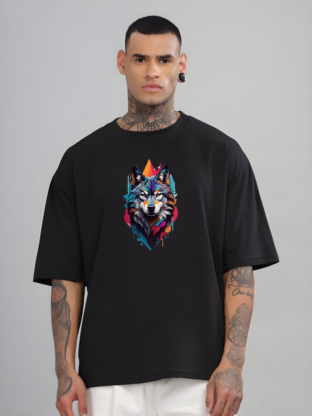 KAIDO Graphic Round Neck Drop-Shoulder Sleeves Oversized Cotton T-Shirt