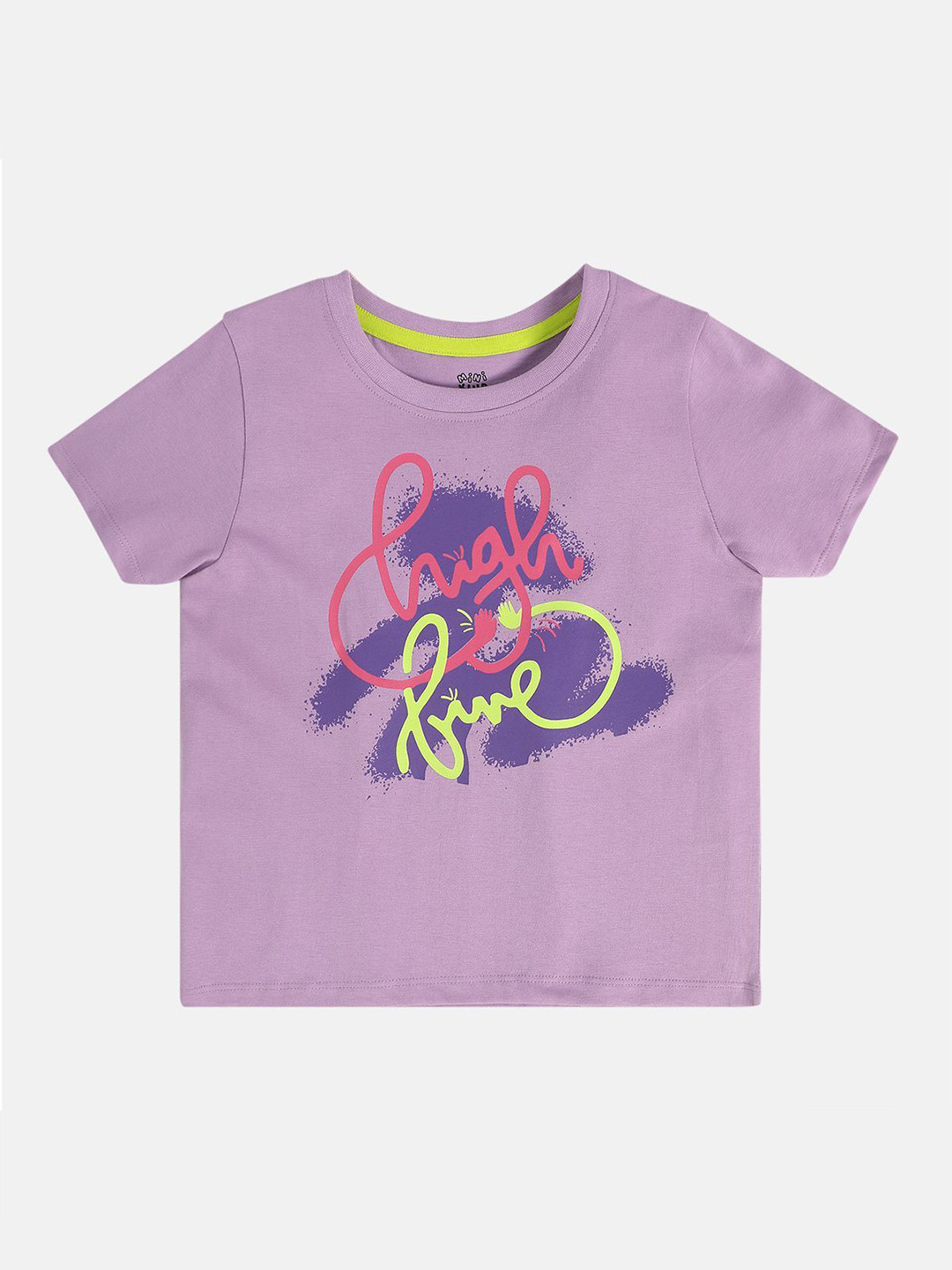 MINI KLUB Girls Print Round Neck Cotton Top