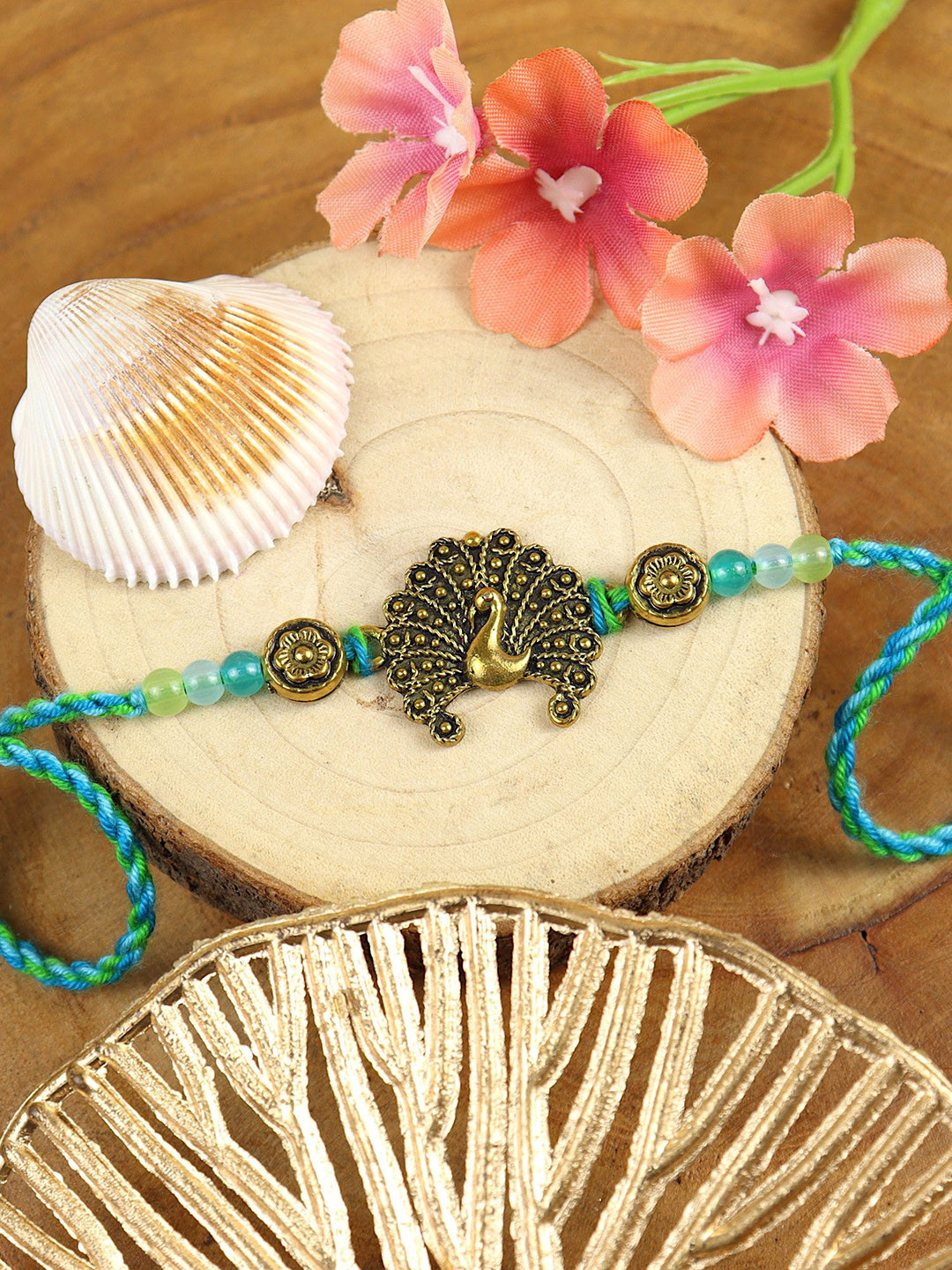 Asthetika Peacock Charm Thread Rakhi With Roli Chawal
