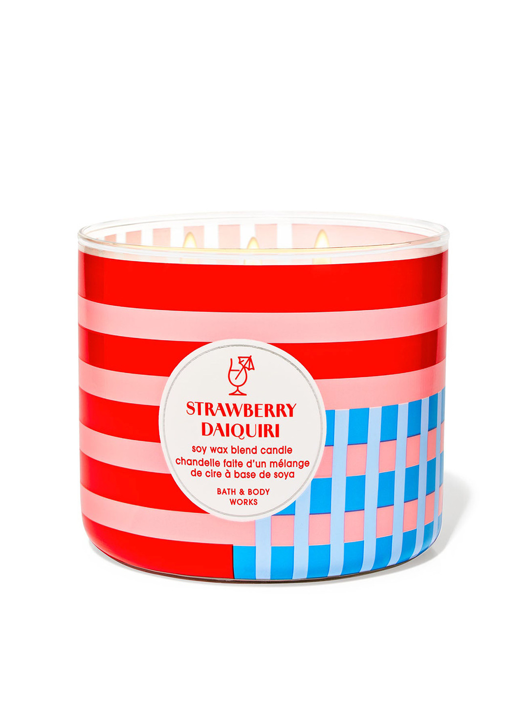 Bath & Body Works Strawberry Daiquiri Scented 3 Wick Striped Geometric Regular Jar Candles