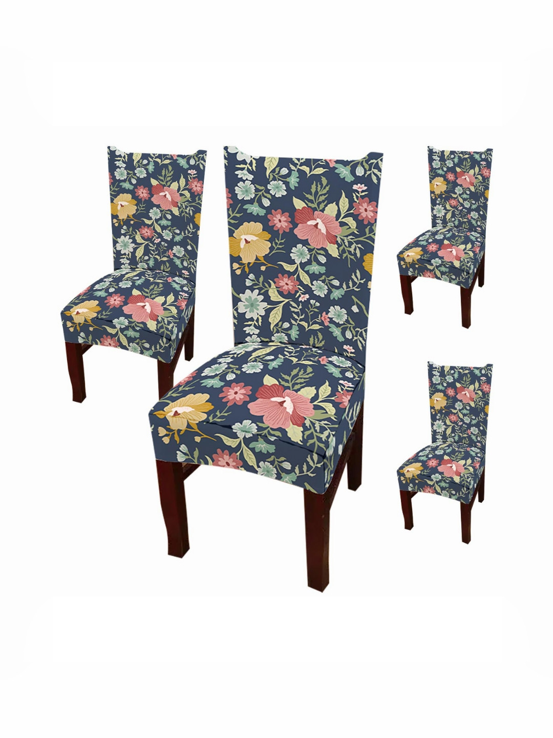 HOUSE OF QUIRK 4-Pcs Blue & Pink Floral Printed Stretchable Chair Covers