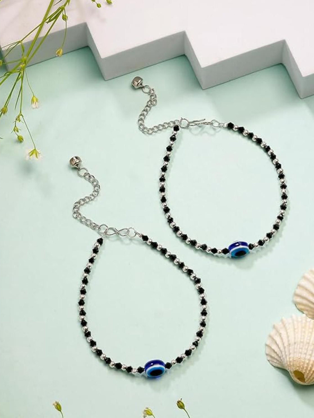 DN ENTERPRISES Silver-Plated Artificial Stones and Beads Anklet
