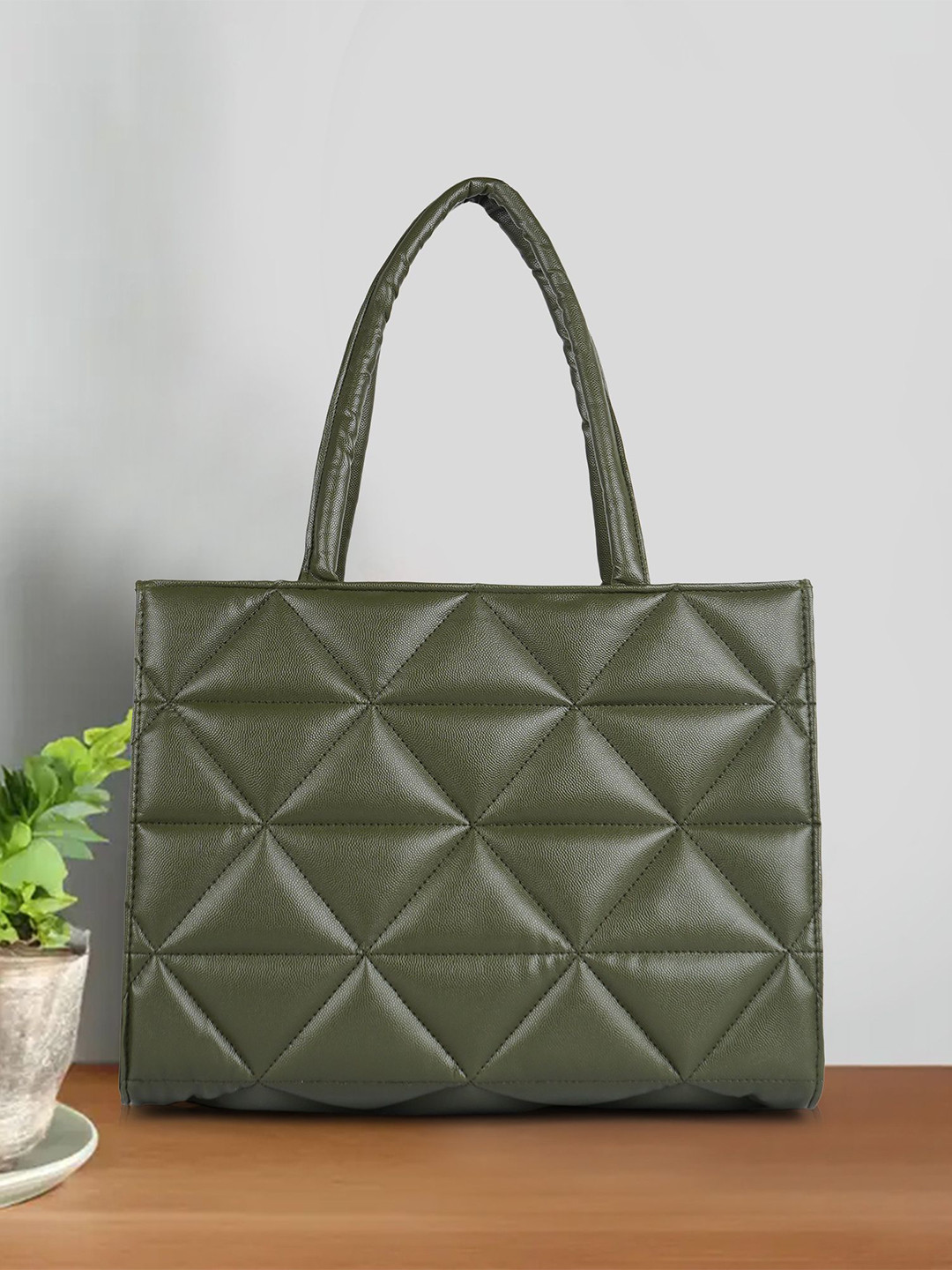 QNS Self Design Structured Shoulder Tote Handbag With Embellished Detail