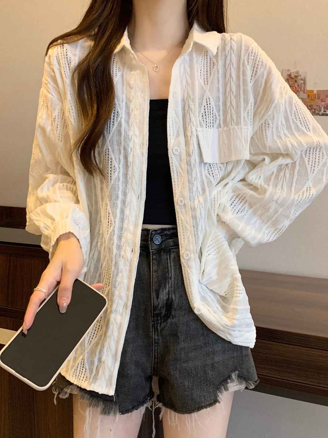 Outzidr Classic Sheer Button Down Shirt