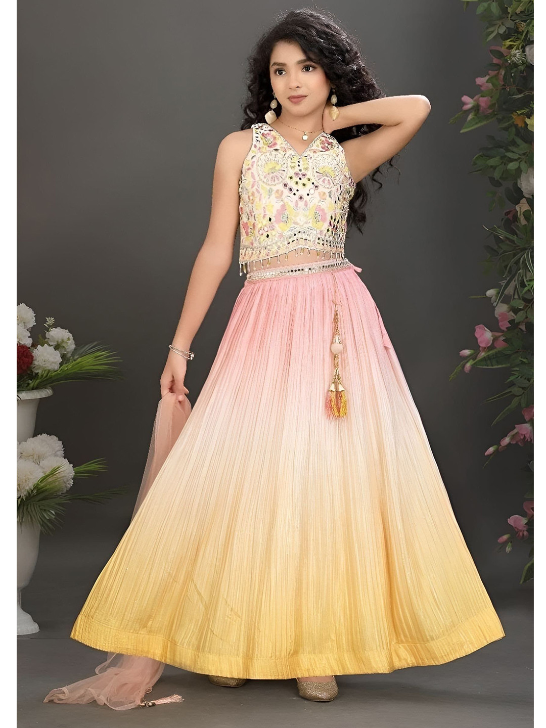 BAESD Girls Floral Printed Lehenga & Blouse With Dupatta