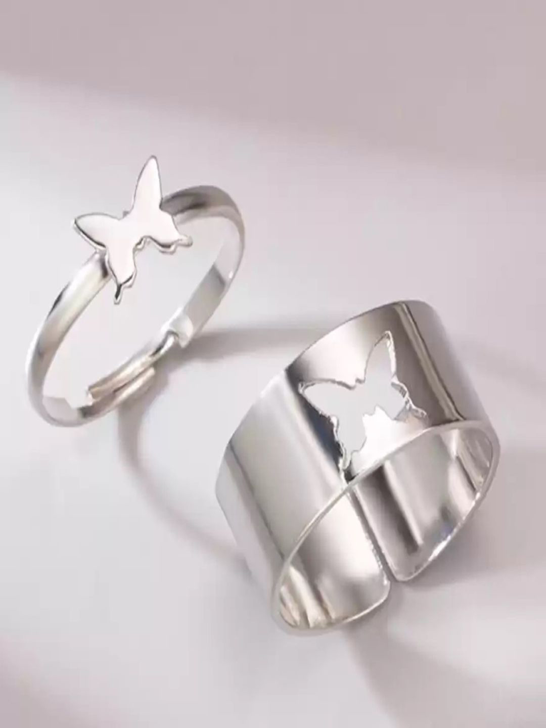 Vivity Set Of 2 Silver-Plated Butterfly Shape Finger Ring