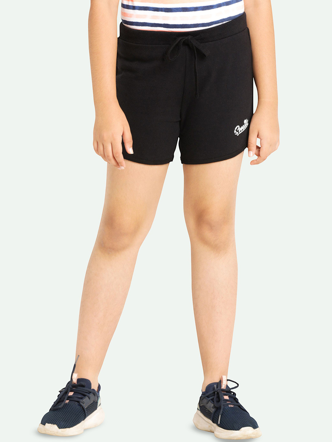 ariel Girls Solid Printed Mid-Rise Regular Fit Above Knee Shorts