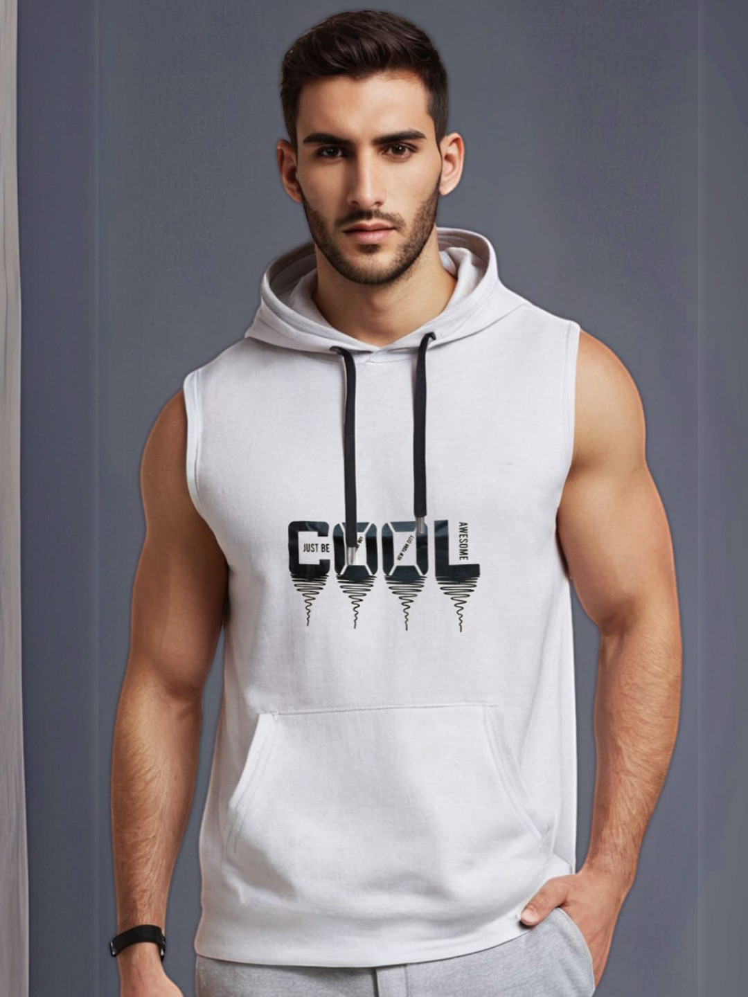 Looks United Cotton Round Neck Gym Vests VST-WHT-1020-M