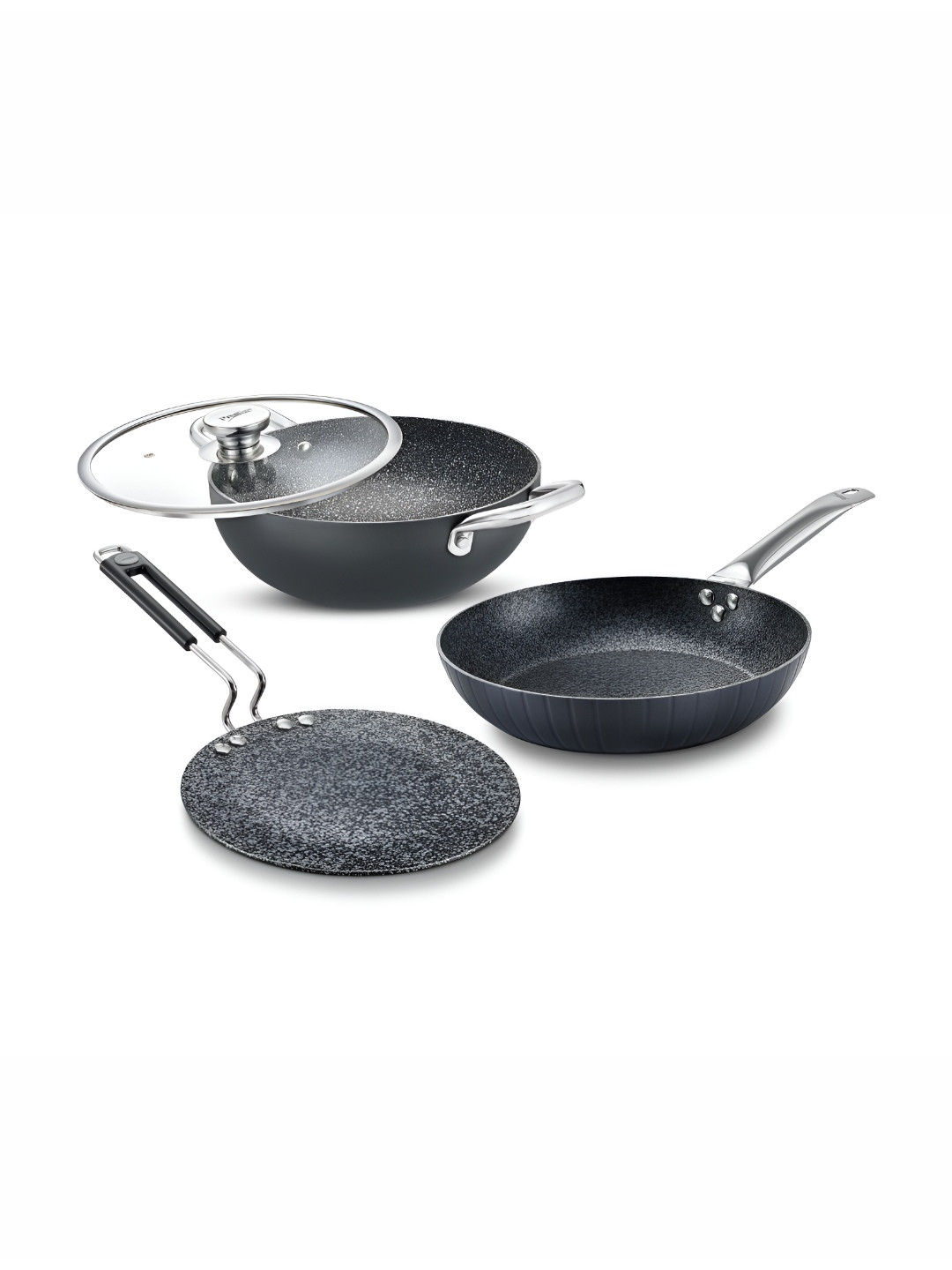 Prestige Black Easy to Clean Aluminium Cookware Set of