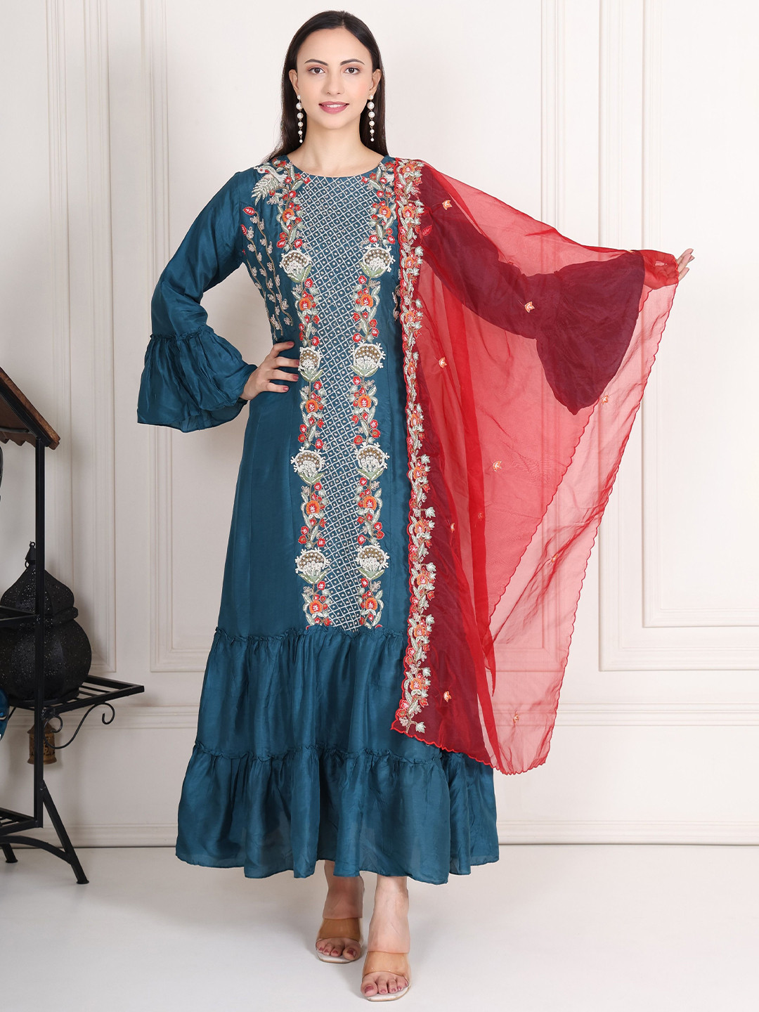 KRIDHAA FASHION BOUTIQUE Women Embroidered Maxi Ethnic Dress