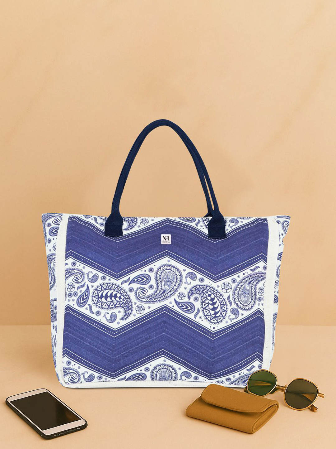 NFI essentials Canvas Paisley Printed Shopper Tote Bag