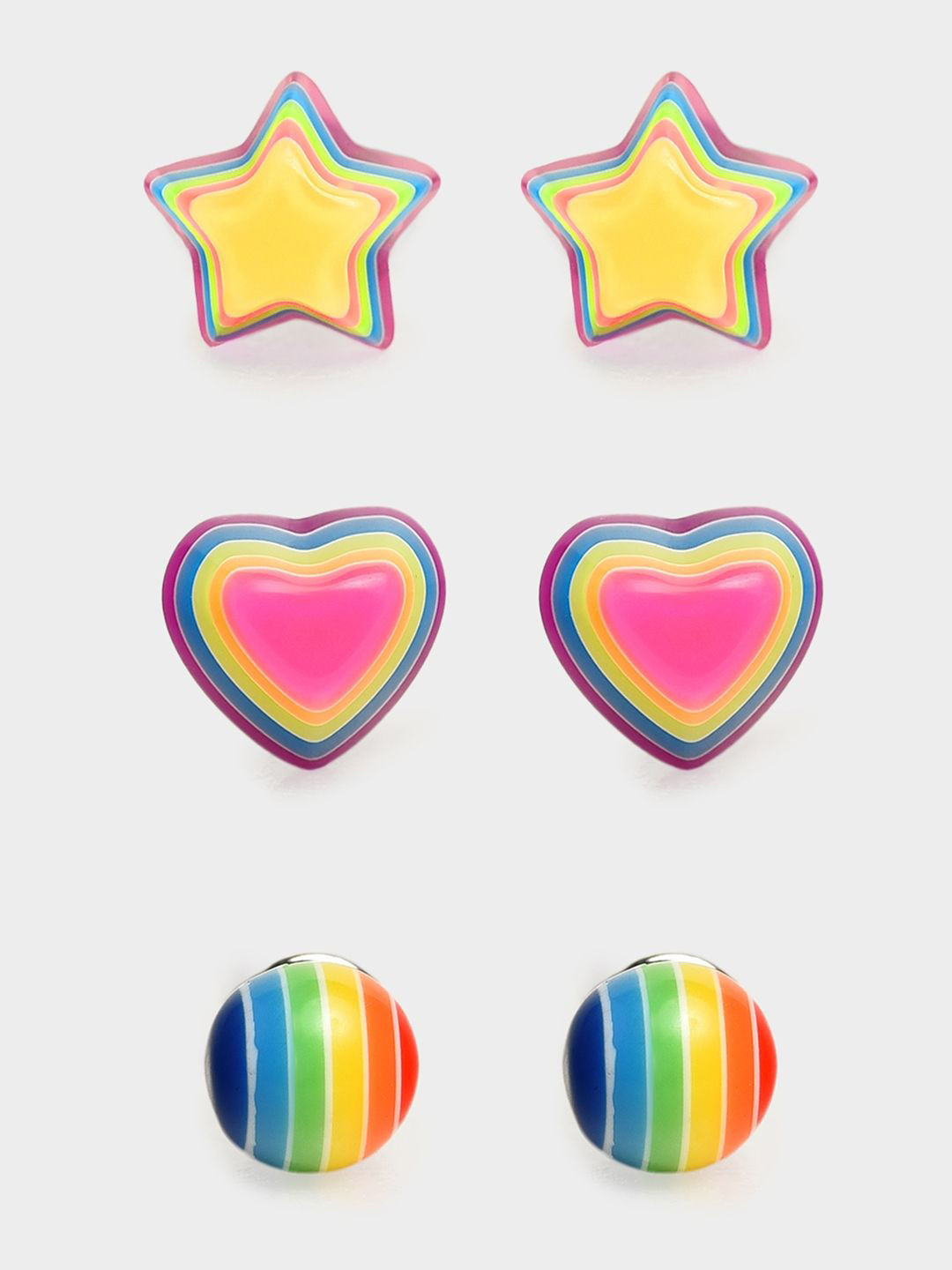 MiArcus Girls Set Of 3 Contemporary Rainbow Studs Earrings