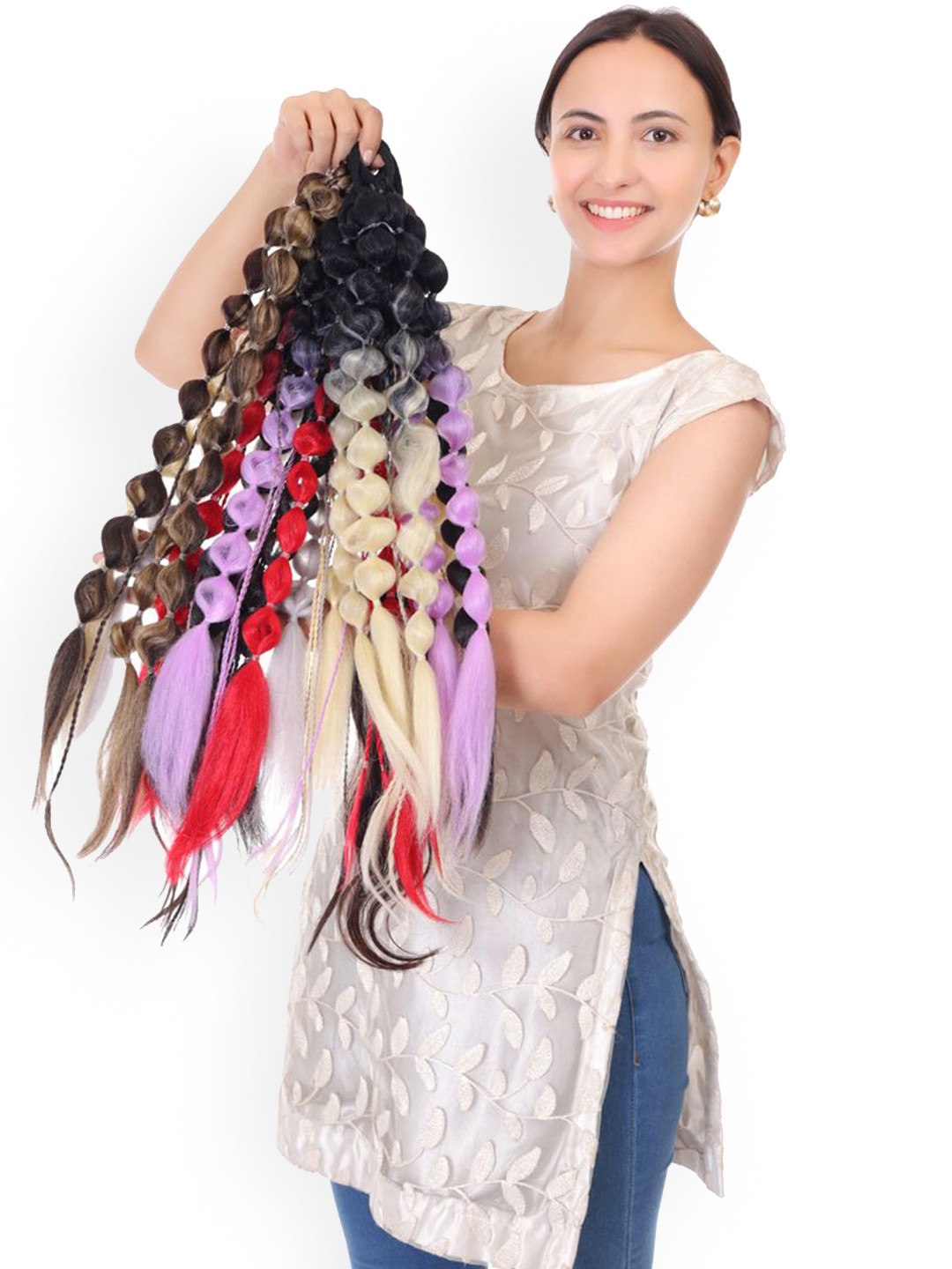 RITZKART Tape In Straight Ponytail Hair Extension- Black & Off White - 20 Inch