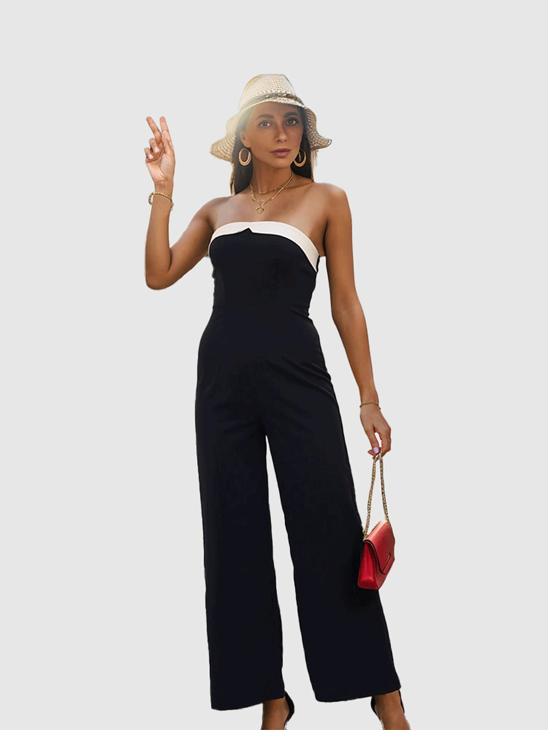 Outzidr Monochrome Strapless Black Jumpsuit