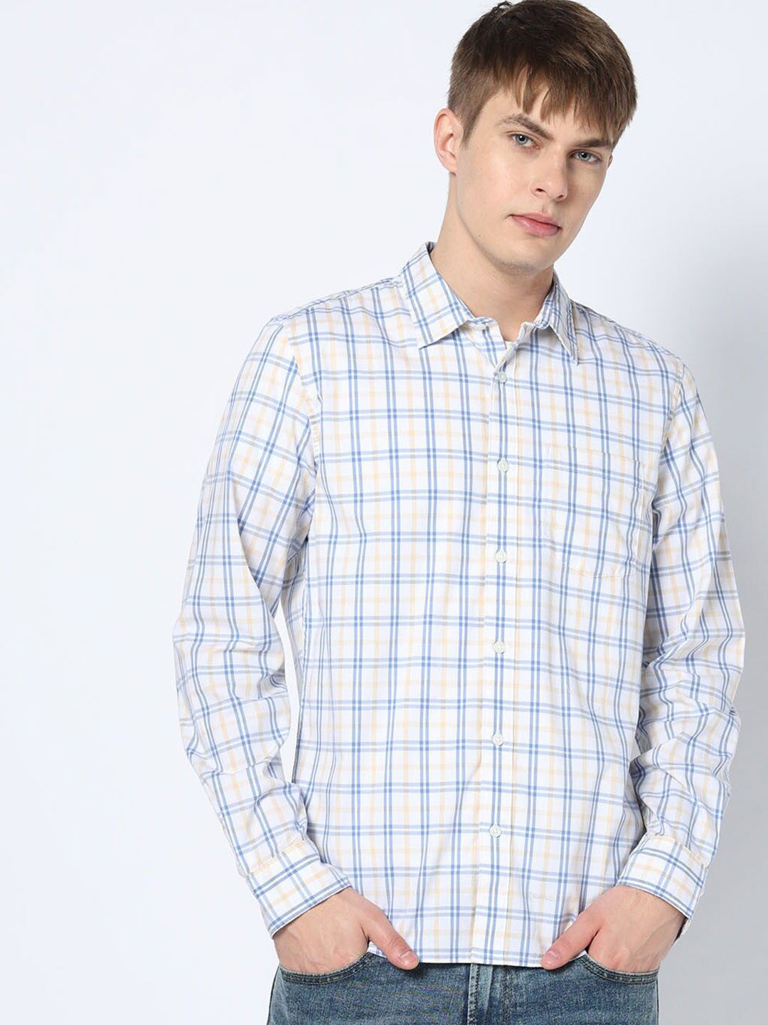 GAP Slim Fit Spread Collar Cotton Poplin Check Shirt