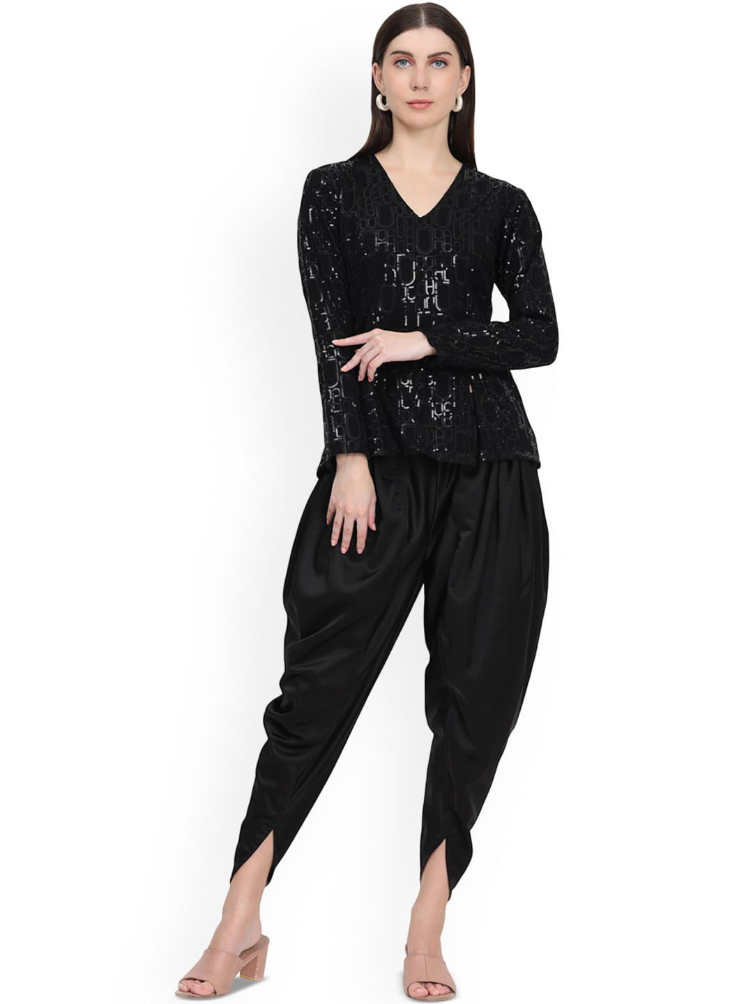 KELIN Embellished V-Neck Top With Dhothi Pant Co-Ords