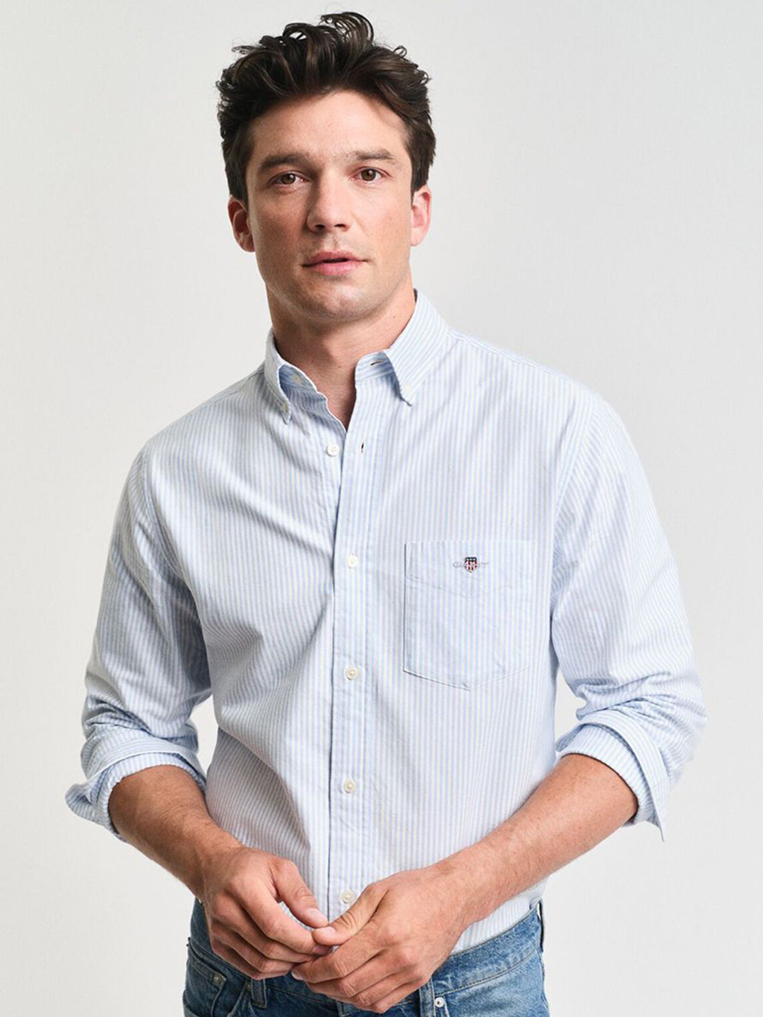 GANT Men Vertical Striped Button-Down Collar Cotton Casual Shirt