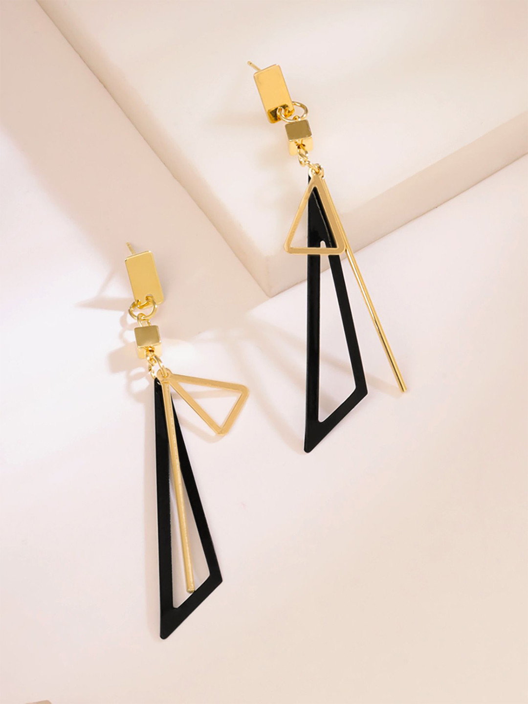 Yellow Chimes Black Gold Plated Contemporary Drop Earrings