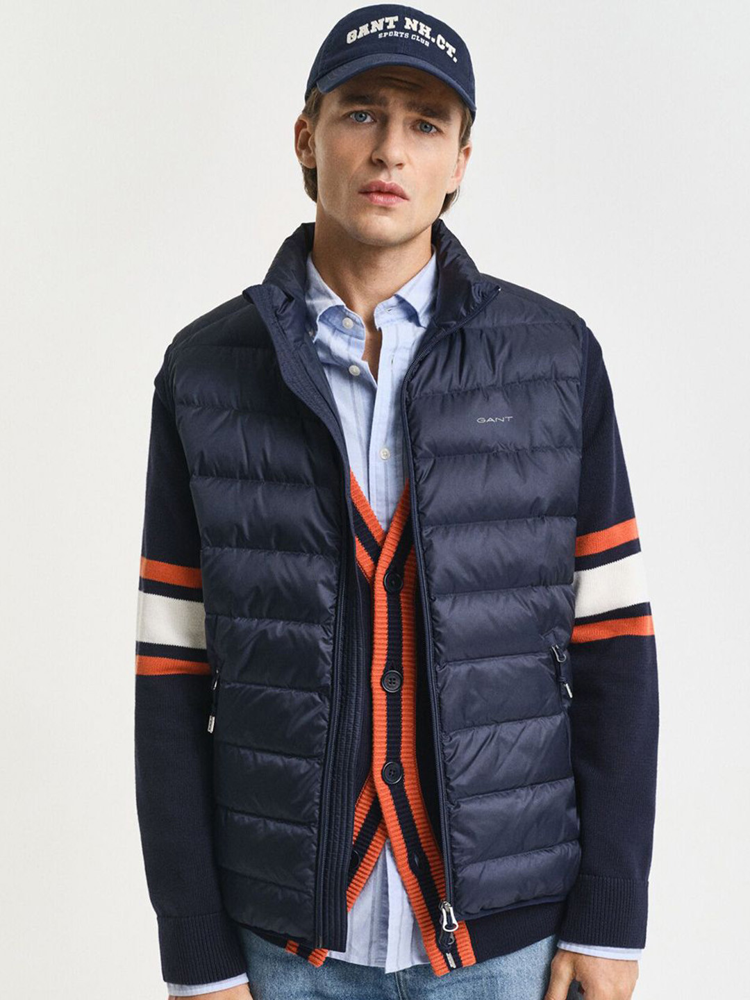 GANT Striped Stand Collar Regular Fit Puffer Jacket With Zip Detail